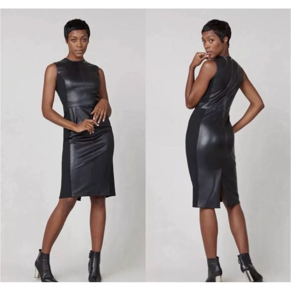 Spanx Faux Leather-Like Combo Sleeveless Sheath Dress in Luxe Black Size 3X